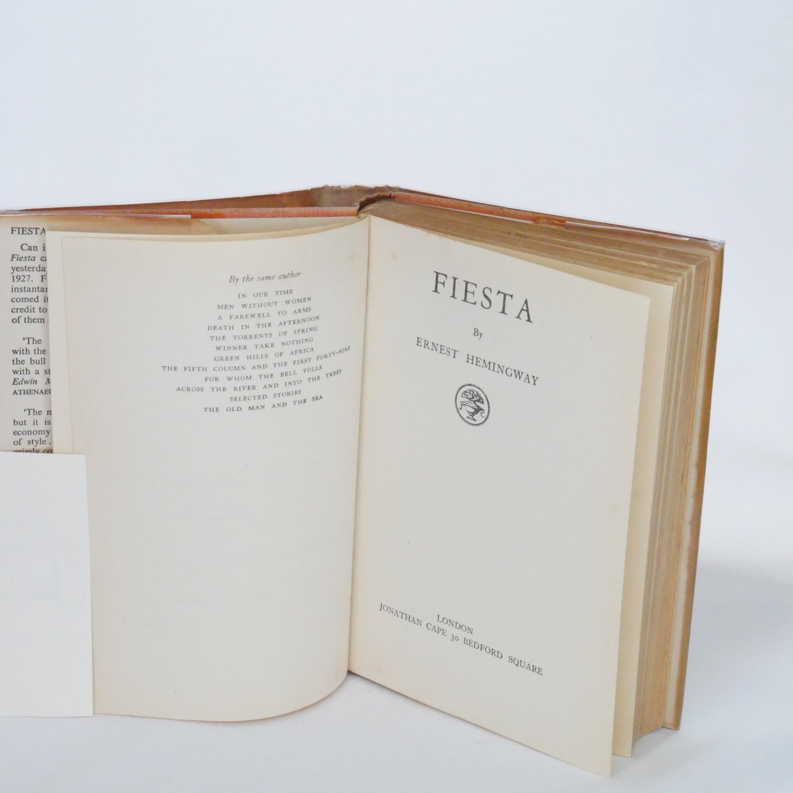 Fiesta - Ernest Hemingway (Jonathan Cape, 1954 Re-issue) — with Estonian Gift Inscription, Bradford 1956