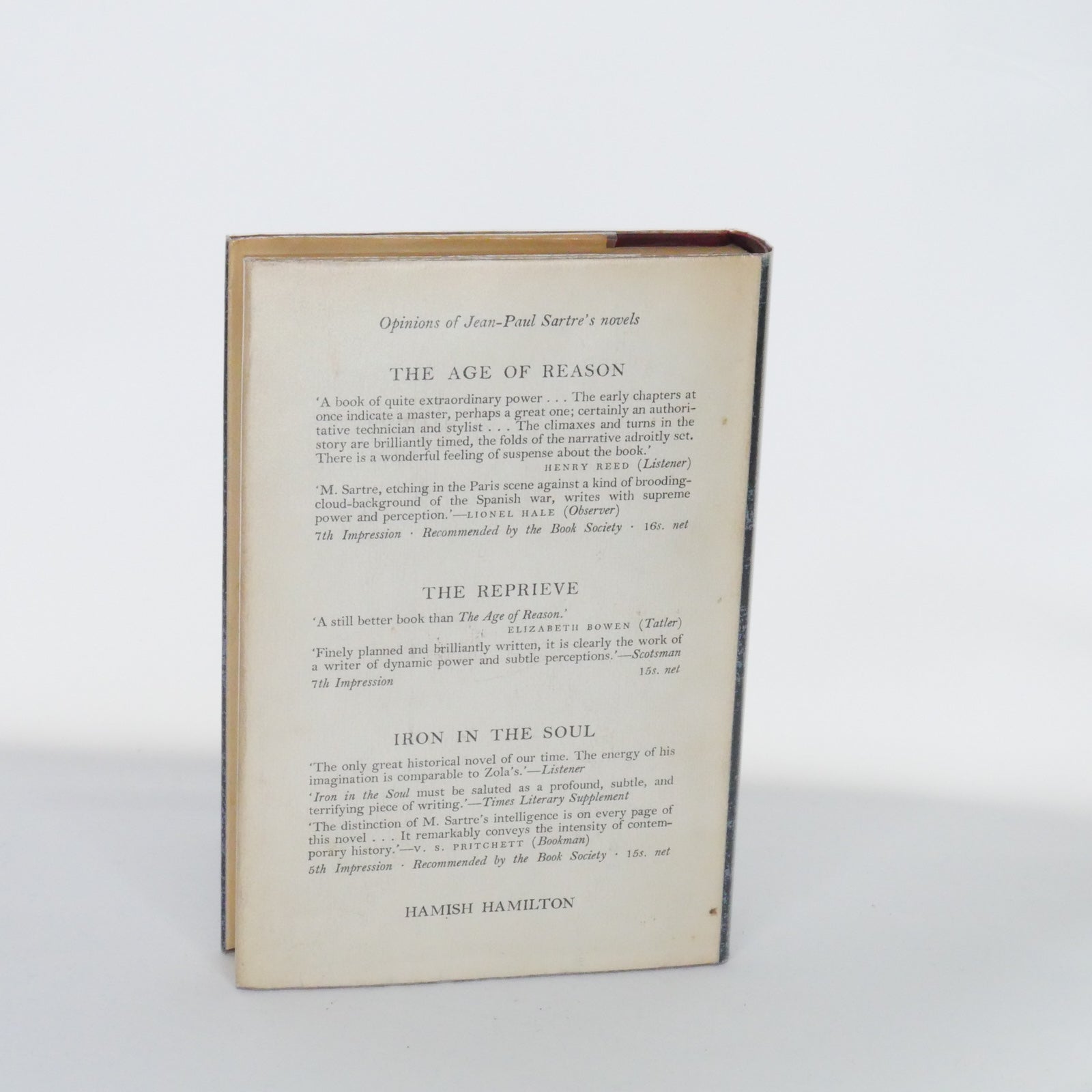 Nausea - Jean-Paul Sartre, translated by Robert Baldick (Hamish Hamilton) — with School Prize Plate